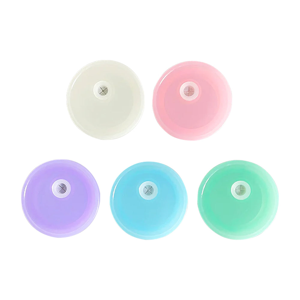 16oz Glass Beer Can with Colored Plastic Lids Clear & Frosted Surface - Bulk 25PCS