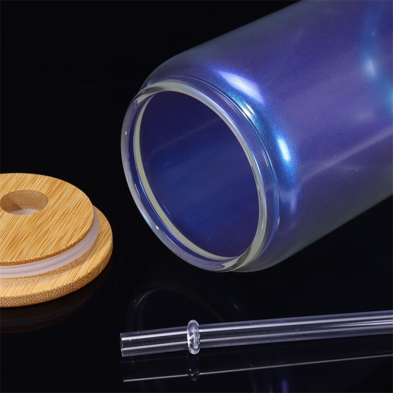 16oz Iridescent Glass Sublimation Tumblers with Bamboo Lid (25PCS)