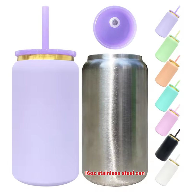 16oz Stainless Steel Beer Can with Gold Plated Edge and Colored PP Lids (25PCS)