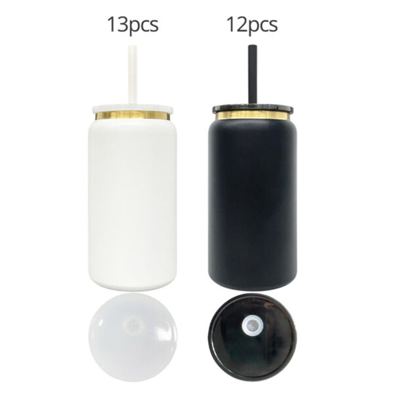 16oz Stainless Steel Beer Can with Gold Plated Edge and Colored PP Lids (25PCS)