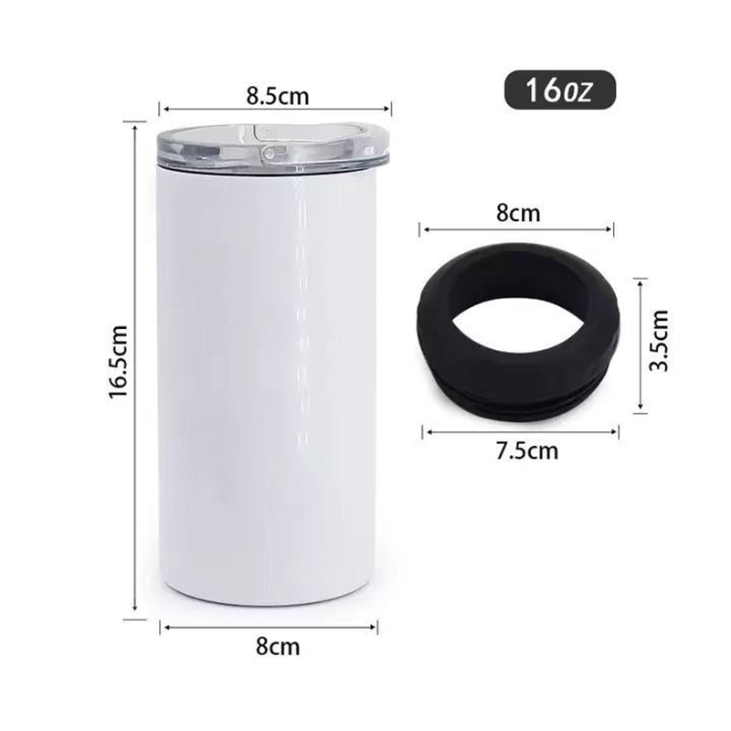 16oz Stainless Steel Can Cooler Tumbler for Sublimation with Two Lids (25PCS/Case)