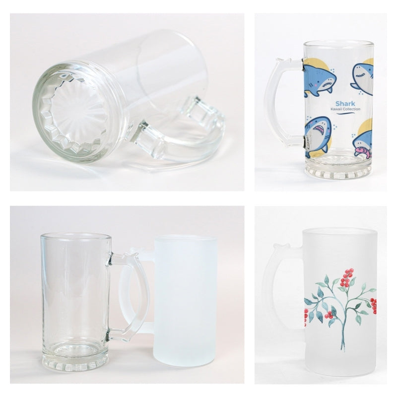 16oz Sublimation Matte and Clear Glass Beer Mug with Handle (24PCS/Case)