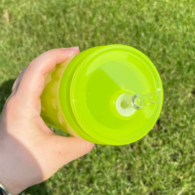 16oz Sublimation Neon Fluorescent Glass/Plastic Can with Colored Lids (25/50PCS)