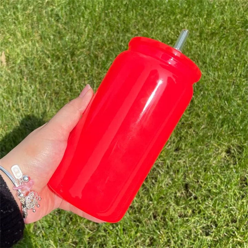 16oz Sublimation Neon Fluorescent Glass/Plastic Can with Colored Lids (25/50PCS)