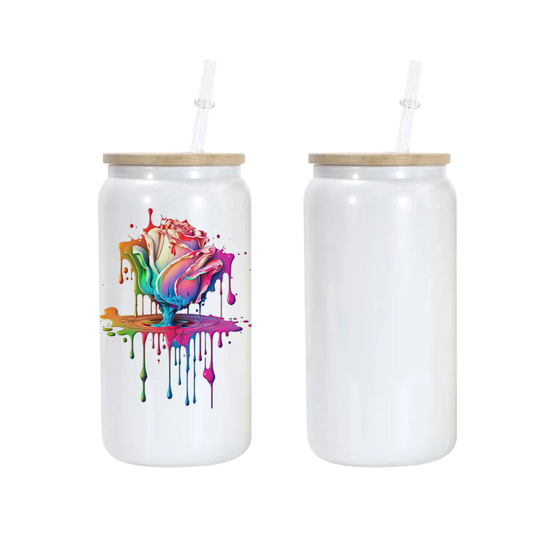 16oz Sublimation Shimmer Glitter Glass Can with Bamboo Lid (25PCS Bulk)