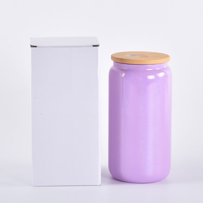 16oz Sublimation Shimmer Glitter Glass Can with Bamboo Lid (25PCS Bulk)