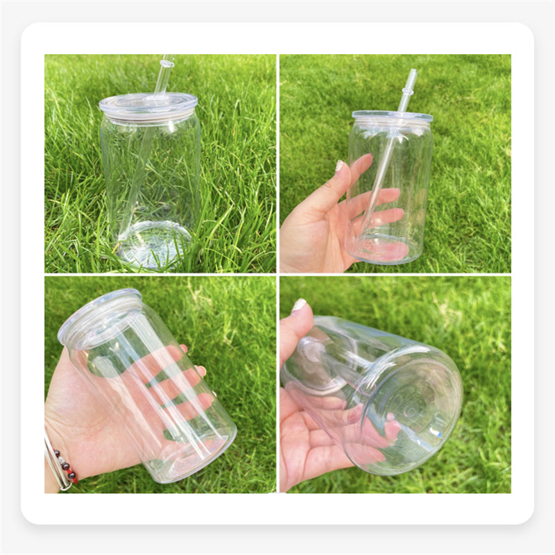 16oz Transparent Acrylic Plastic Libbey Beer Can with PP Lids (50/60PCS Bulk Pack)