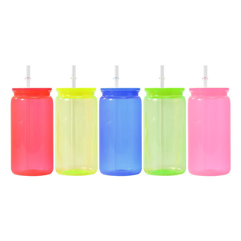 16oz Transparent Bright Neon Fluorescent Plastic Beer Can Cup 50PCS