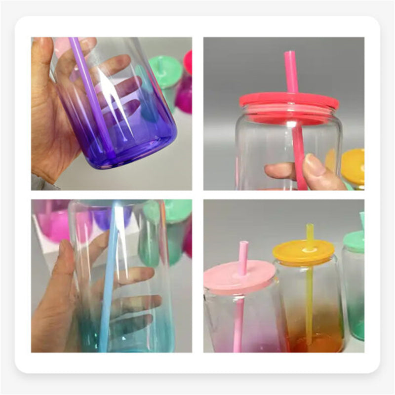 16oz Transparent Jelly Ombre Gradient Borosilicate Glass/Plastic Can for Sublimation (25/50PCS)