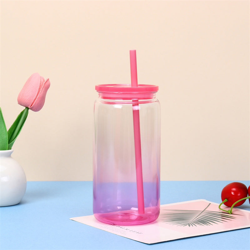 16oz Transparent Jelly Ombre Gradient Borosilicate Glass/Plastic Can for Sublimation (25/50PCS)