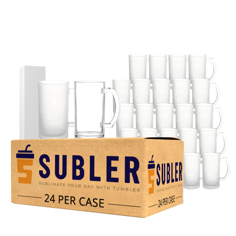 16oz Sublimation Matte and Clear Glass Beer Mug with Handle (24PCS/Case)