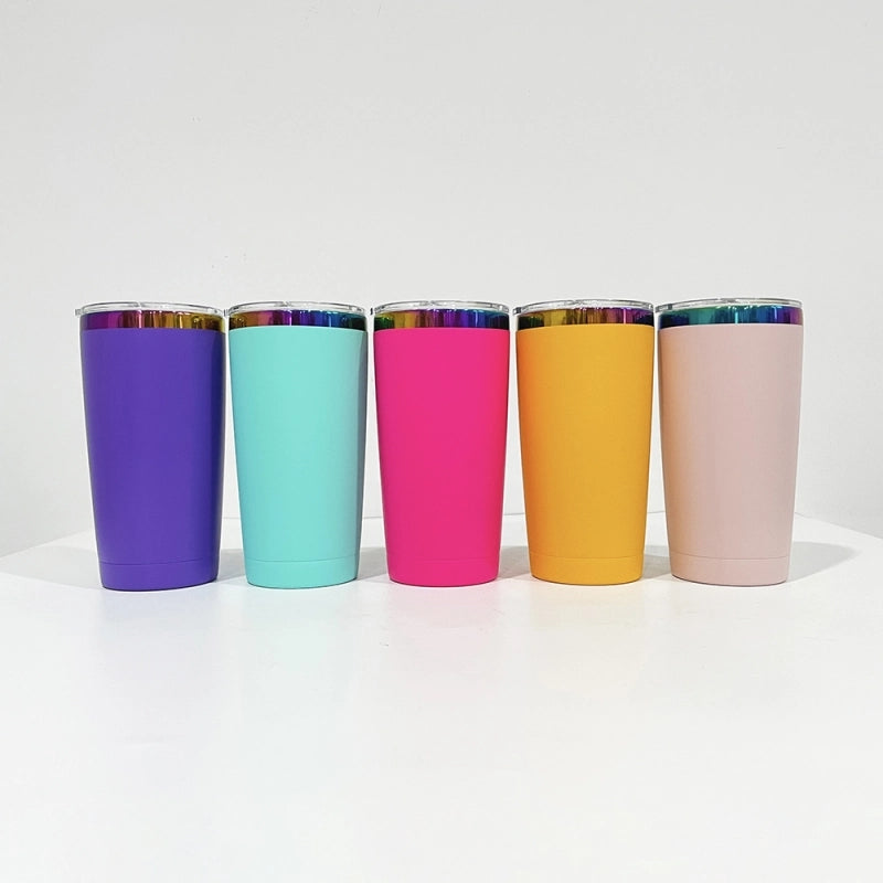 USA Warehouse Power Coated 20oz Rainbow Plated Tumblers With Colorful Straws(25Pcs/case))