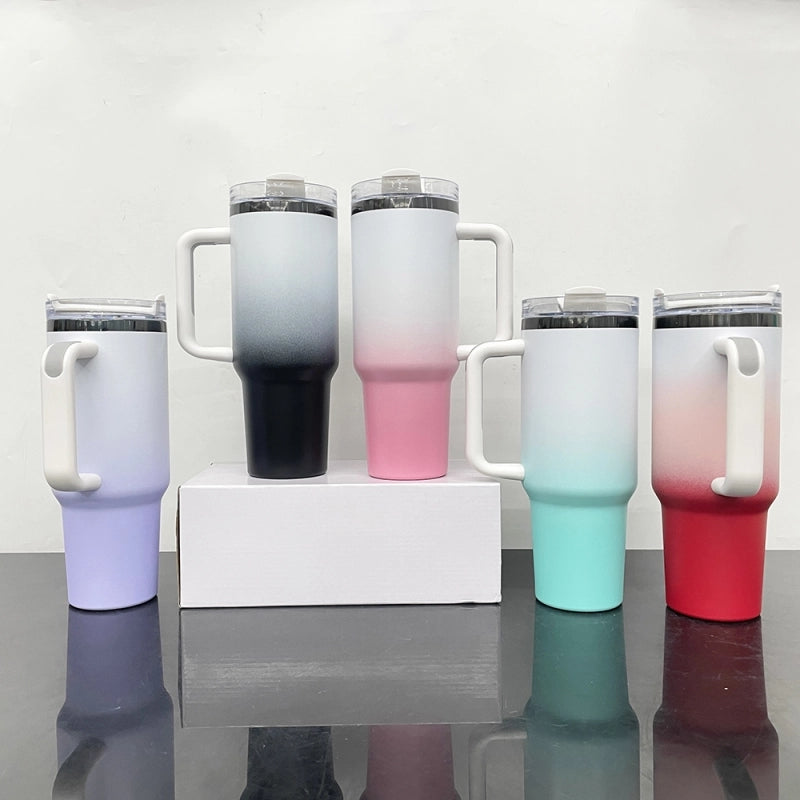40oz Black Plated Ombre Power Coated Color Tumblers for Laser Engraving Double Wall Insulated Water Bottles with Handle and Straw (20pcs/case) USA Warehouse