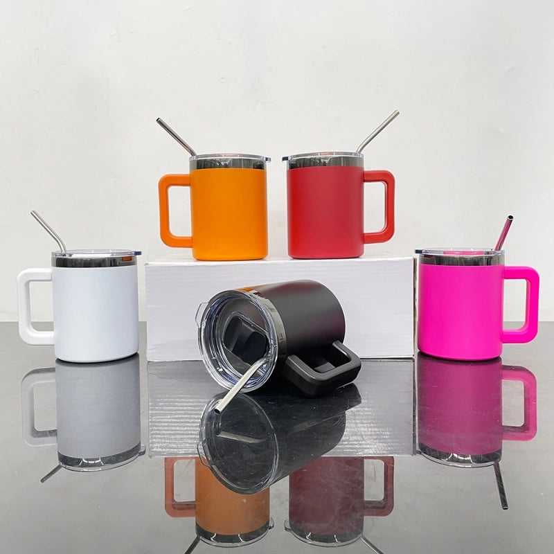 25 Pack USA Warehouse 10oz Black Plated Lowball Metal Tumblers for Laser Engraving With Removable Plastic Handle Water Cups With Magnetic Lids and Stainless Steel Straw