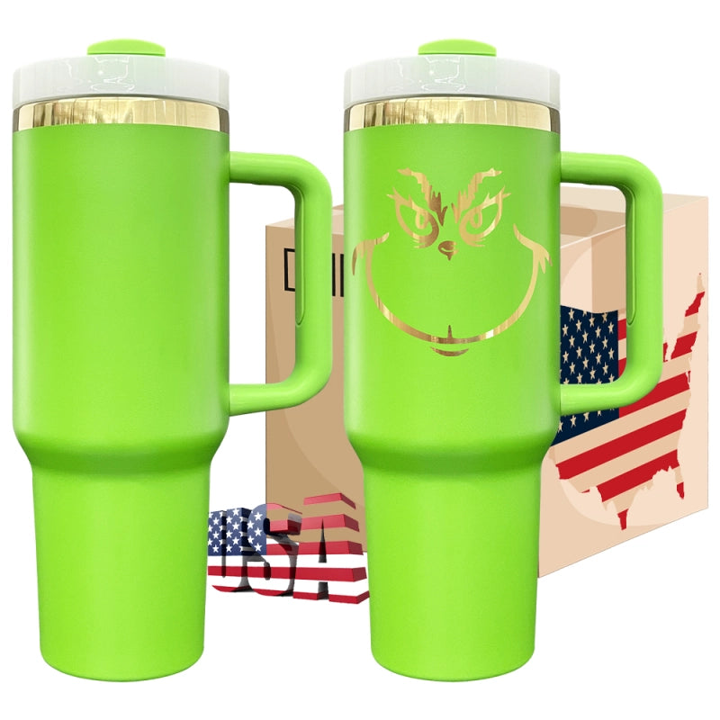 20Pack USA Warehouse mirror gold plated underneath powder coated Christmas green 40oz H2.0 tumbler