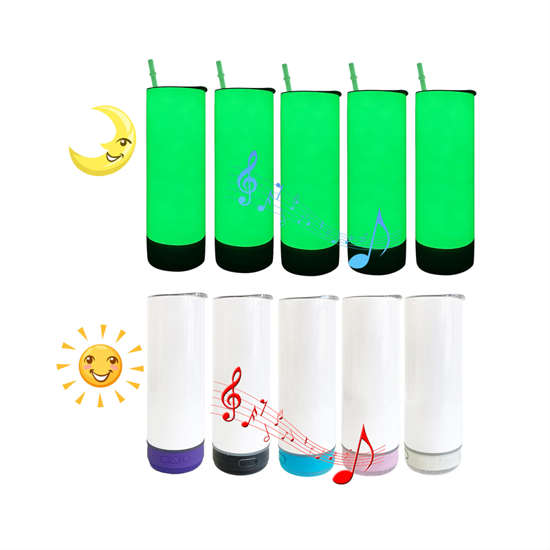 20oz Glow-in-the-Dark Smart Water Bottle with Bluetooth Speaker for Sublimation (12PCS)