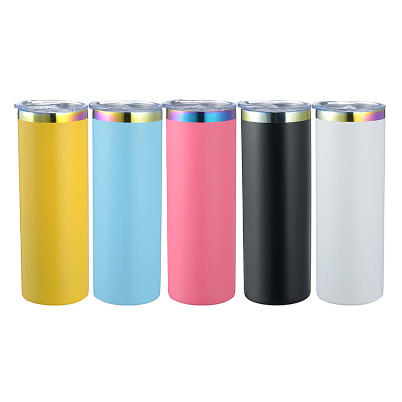 20oz Rainbow-Plated Skinny Tumblers with Powder Coating 5 Colors for Wholesale (25PCS)
