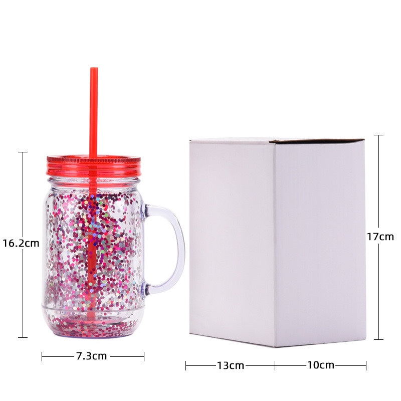 20oz Rough Glitter Plastic Can Double Wall with Handle & Straw (24PCS)