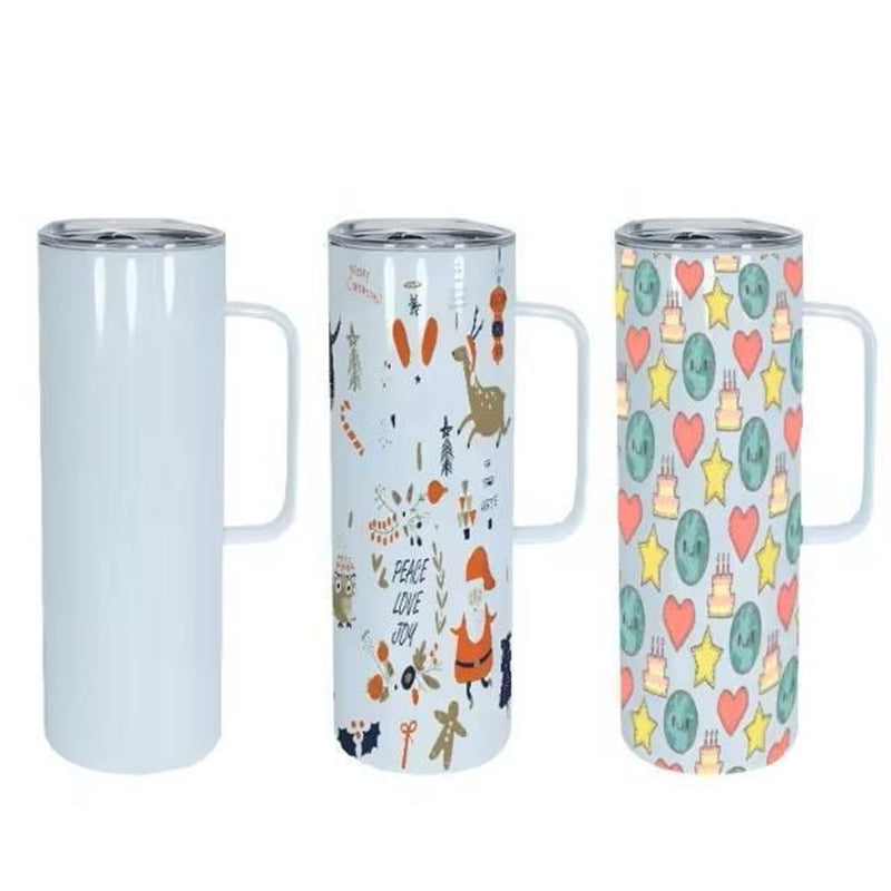 20oz Stainless Steel Sublimation Skinny Tumbler with Handle & Lid (25PCS Bulk)