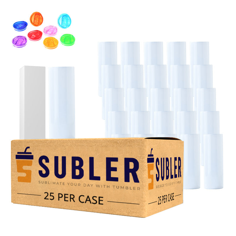 20oz Straight Sublimation Skinny Tumblers with Mixed-Colored Lids (25PCS/Case)