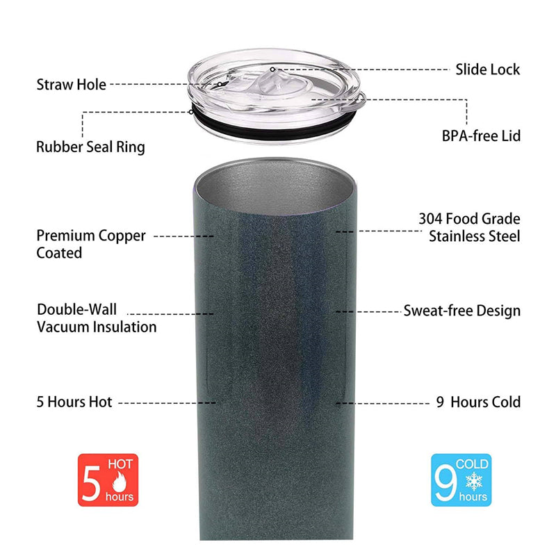 20oz Sublimation Glitter Tumbler Vacuum Insulated Water Bottle (25 Units)