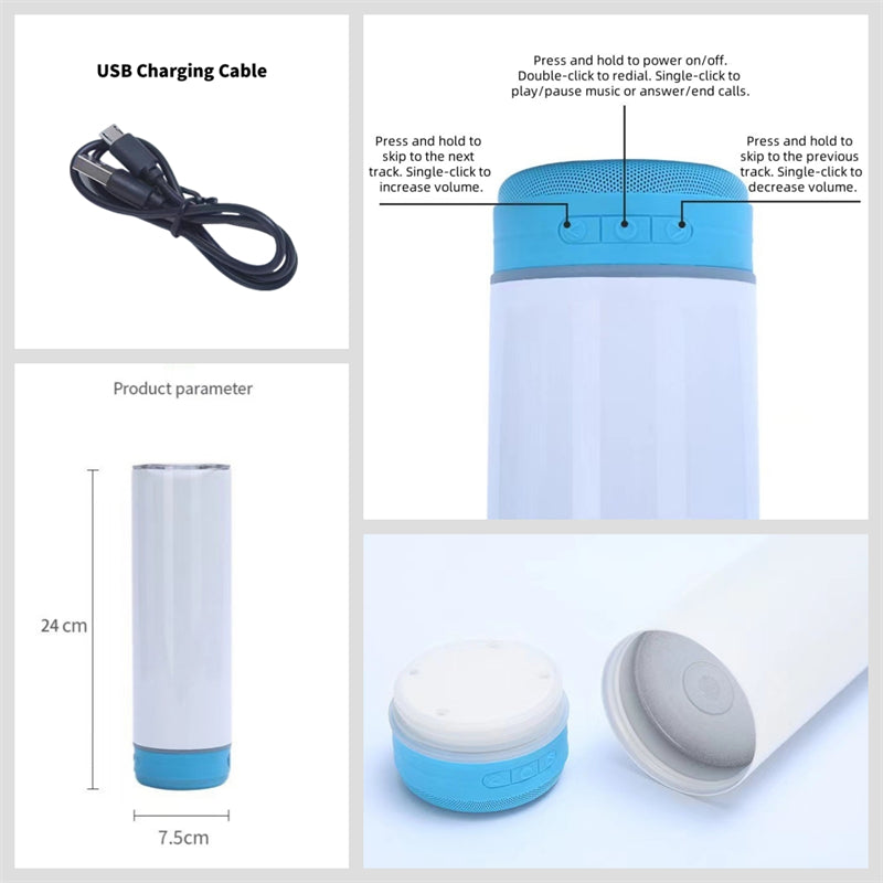 20oz Sublimation Smart Stainless Steel Tumbler with Bluetooth Speaker (12PCS Bulk)