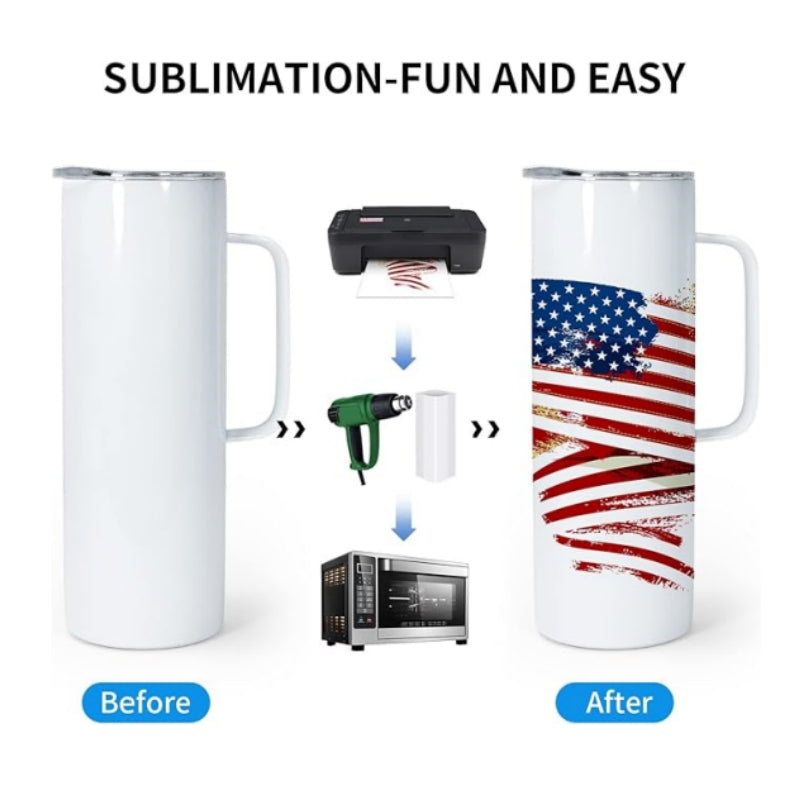 20oz Stainless Steel Sublimation Skinny Tumbler with Handle & Lid (25PCS Bulk)