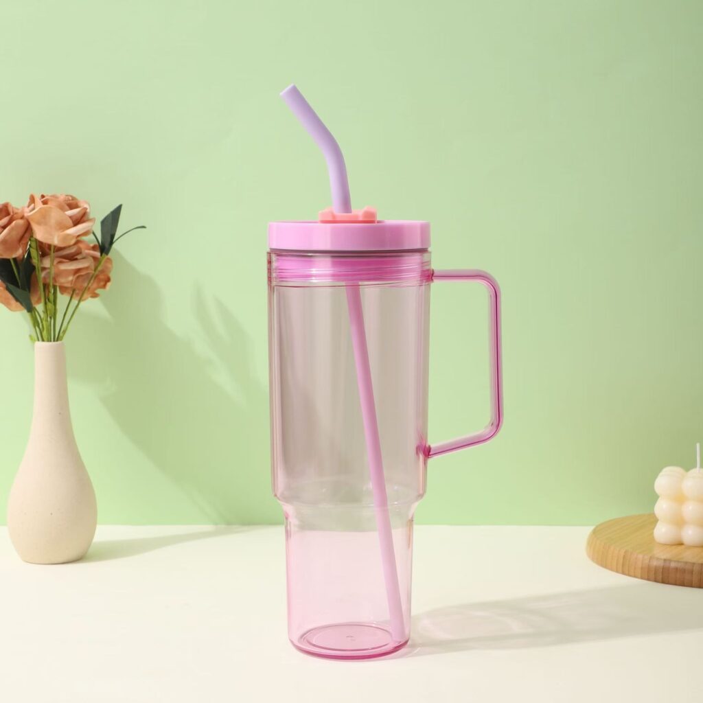 20pcs 40oz Acrylic Plastic Cups Travel Mug with Colored Lids & Handle