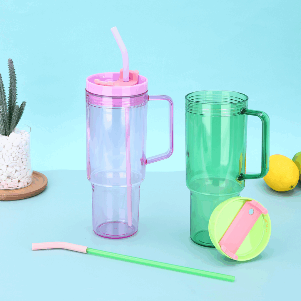 20pcs 40oz Acrylic Plastic Cups Travel Mug with Colored Lids & Handle