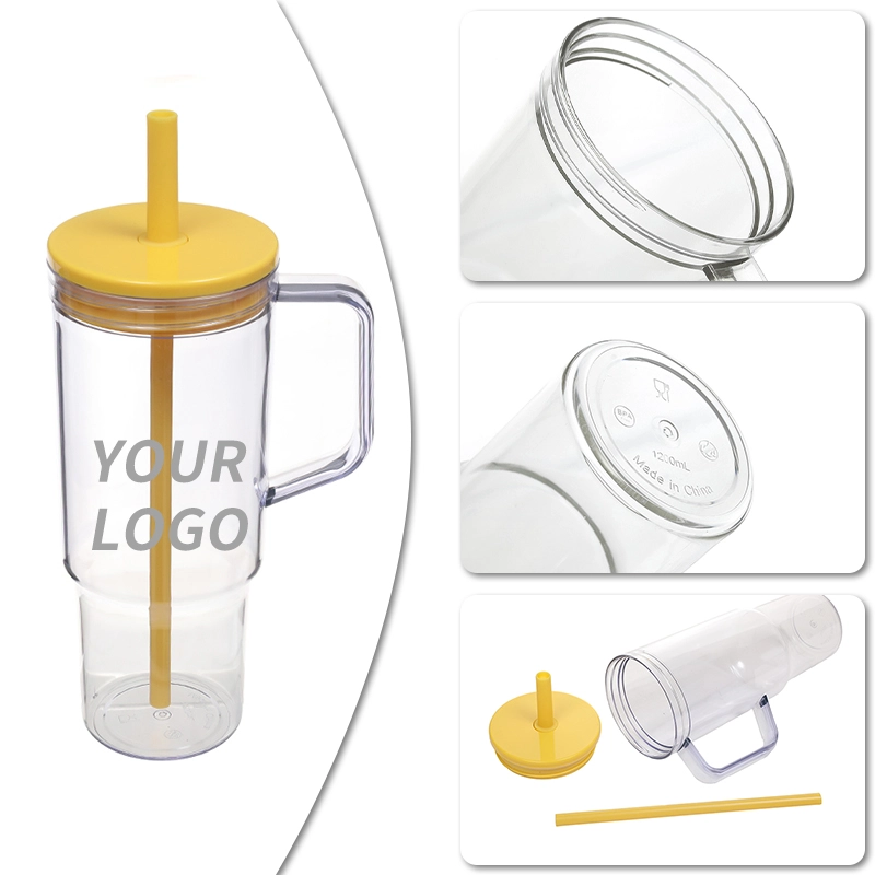24pcs 40oz Clear Plastic Cups Travel Mug with Colored Lids & Straw