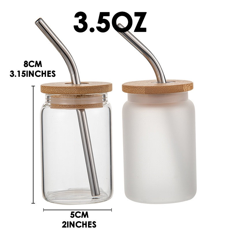 3.5oz Mini Glass Can for Sublimation with Bamboo Lid & Metal Straw (50PCS)