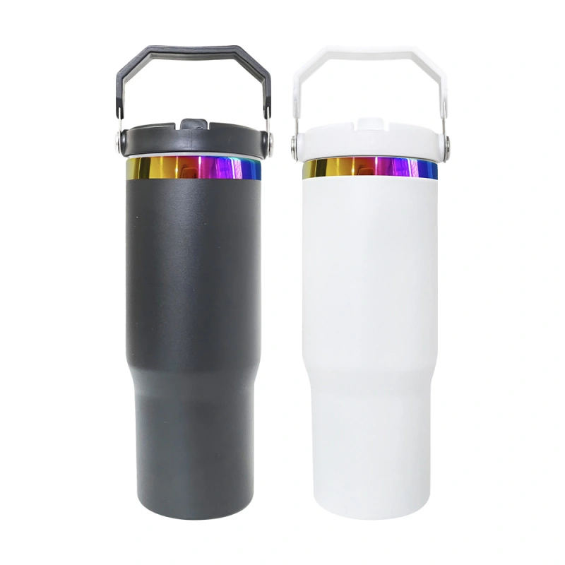 30oz Gold Rainbow Plated Stainless Steel Tumbler with Portable Handle 20PCS