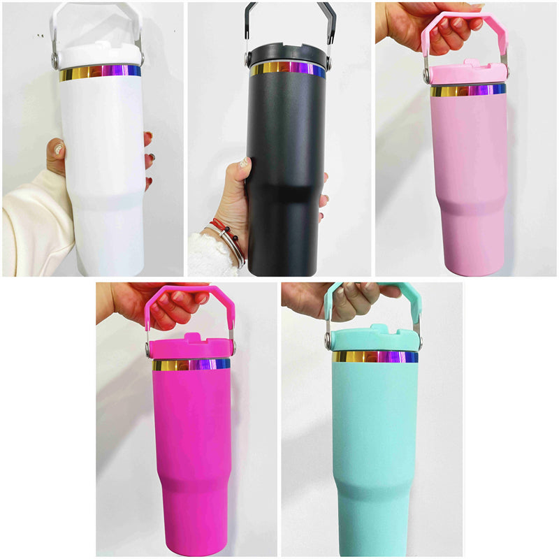 30oz Gold Rainbow Plated Stainless Steel Tumbler with Portable Handle 20PCS