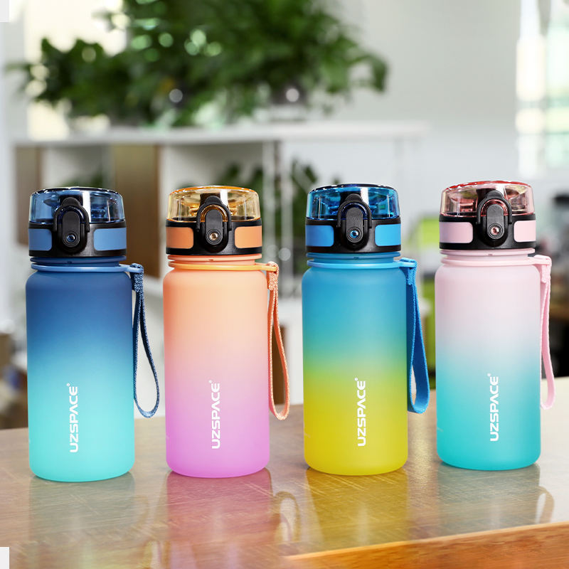 2025 Tritan BPA Free UZSPACE 350ml Portable 17oz Frosted Plastic Gradient Color Sports Water Bottle With Custom Logo for Kids
