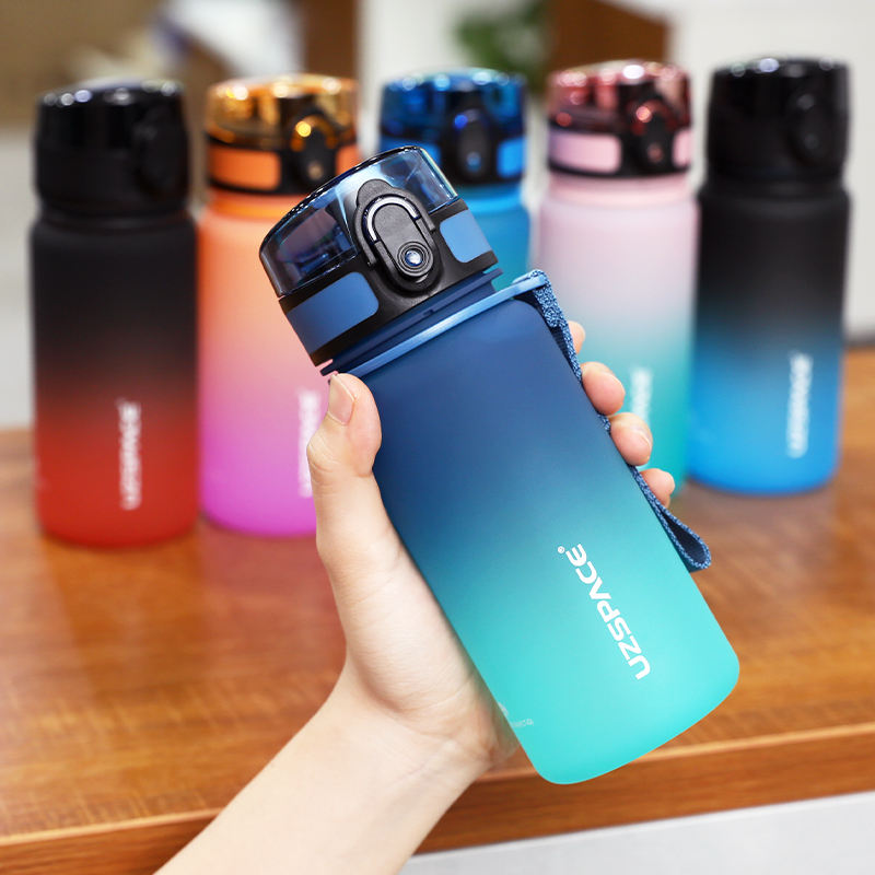 2025 Tritan BPA Free UZSPACE 350ml Portable 17oz Frosted Plastic Gradient Color Sports Water Bottle With Custom Logo for Kids