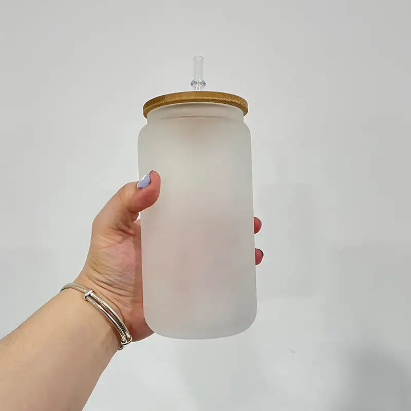 25/50Pcs USA Warehouse 16oz Sublimation Blanks Clear Frosted Beer Glass Can With Bamboo Lid And Plastic Straw