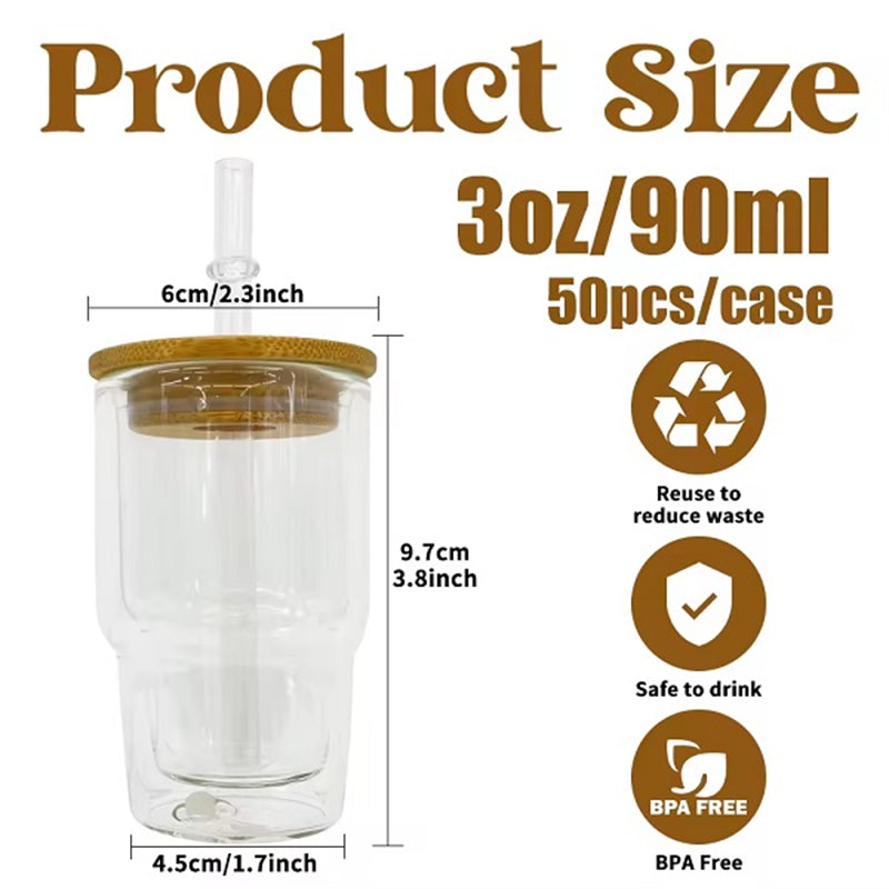 3oz Sublimation Snow Globe Mini Shot Glass with Bamboo Lid (50PCS)