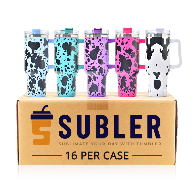 40oz Cow Print Stainless Steel Travel Mug with Handle (16PCS Pack)