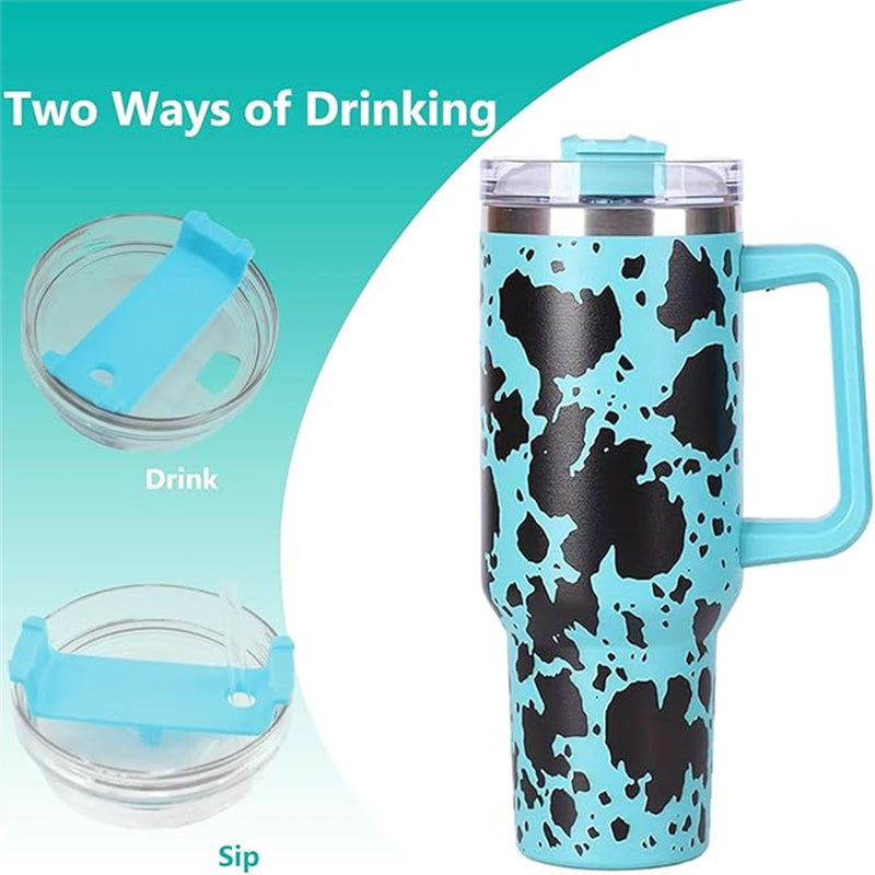 40oz Cow Print Stainless Steel Travel Mug with Handle (16PCS Pack)