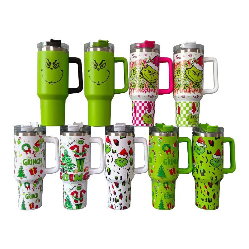 40oz Grinch Stainless Steel Tumblers with Handle Travel Mug
