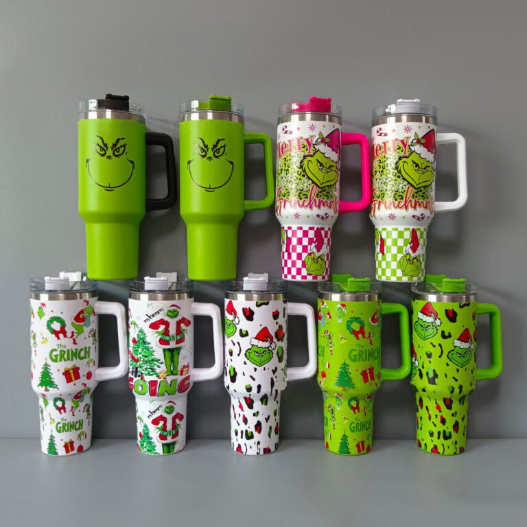 40oz Grinch Stainless Steel Tumblers with Handle Travel Mug
