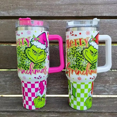 40oz Grinch Stainless Steel Tumblers with Handle Travel Mug