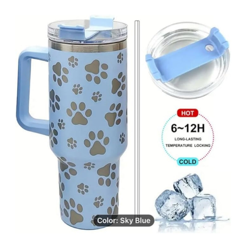 40oz Paw Print Stainless Steel Travel Tumbler with Handle (10PCS Bulk Pack)