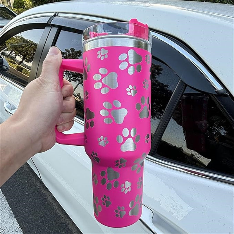 40oz Paw Print Stainless Steel Travel Tumbler with Handle (10PCS Bulk Pack)