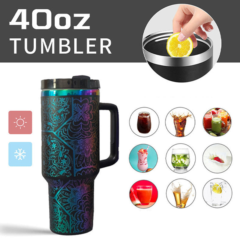 40oz Stainless Steel Iridescent Plated Travel Mug with Handle and Laser Engraving (20PCS)