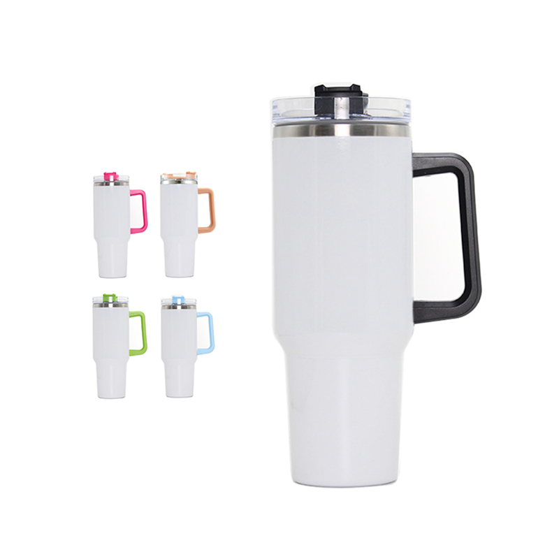 40oz Stainless Steel Sublimation Travel Mug with Colored Handle 16PCS Pack