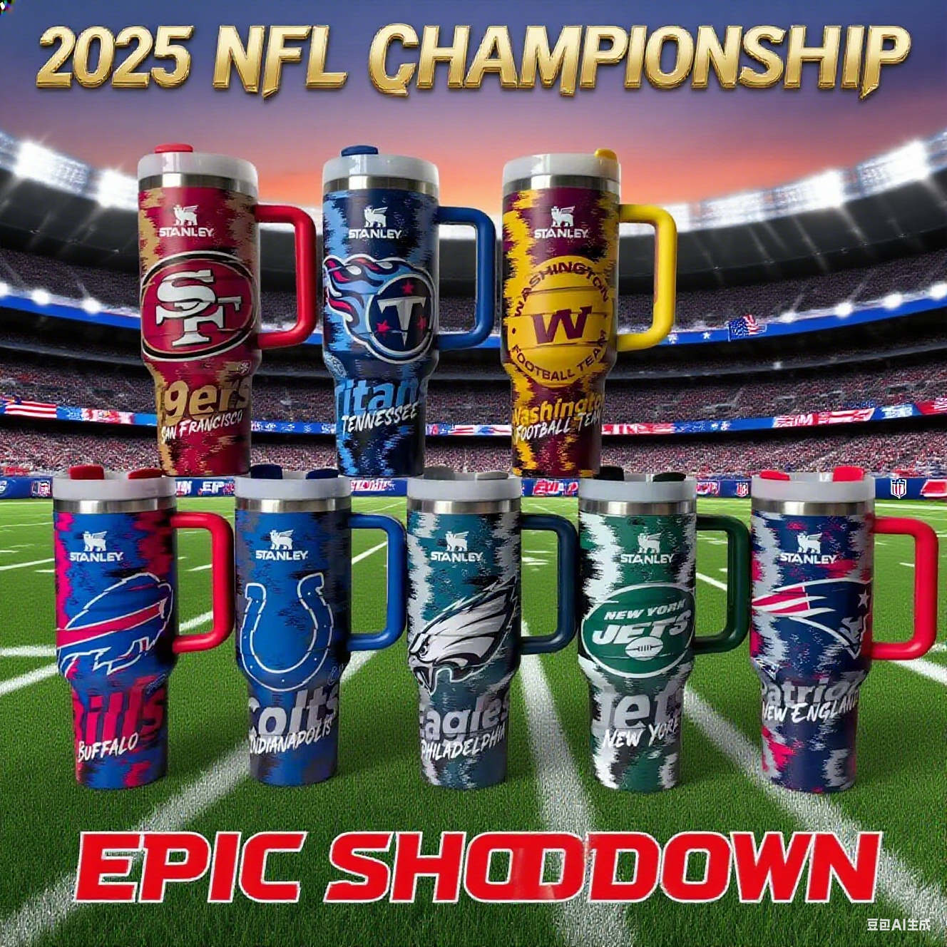 40oz Stanley Stainless Steel Tumbler NFL Football Personalized for Super Bowl 2026