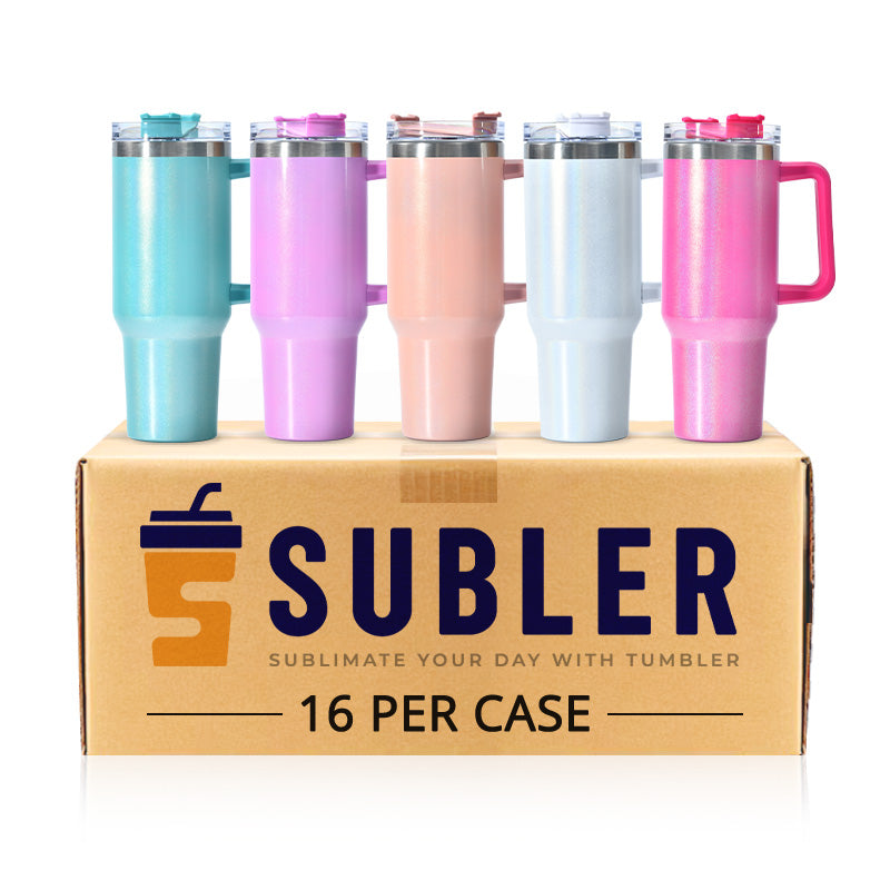 40oz Sublimable Glitter Stainless Steel Travel Tumbler with Handle (16PCS Bulk Pack)