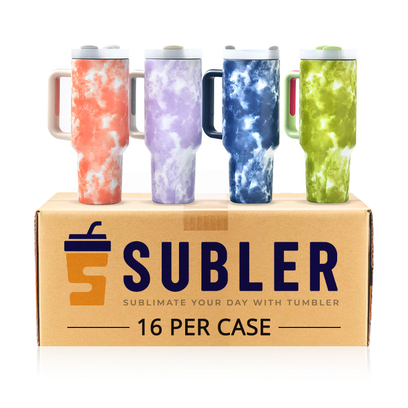 40oz Tie Dye Stainless Steel Tumbler with Handle 4 Colors Available - Bulk 16PCS