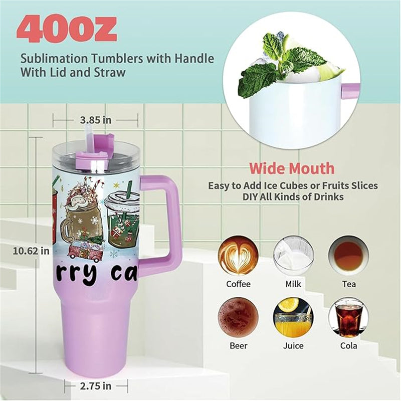 40oz Sublimation Gradient Glitter Stainless Steel Tumbler with Handle (16PCS/Case)